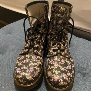 Dr. Martens Black and Pink Combat Boots with Chunky Sole